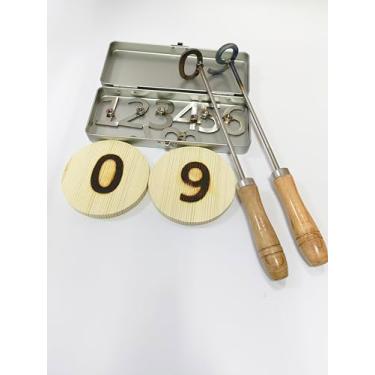 Imagem de KEESOON Conjunto de Ferro de Marcar Premium de 2" Em Aço Inoxidável com 0-9 Números e 2 Cabos de Madeira Intercambiáveis de 10" - Deixe Sua Marca Na Madeira e No Couro (0-9 2 Pol./2 Cabos de Madeira)