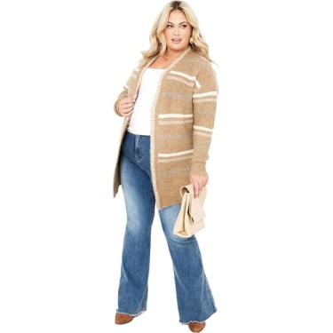 Imagem de Avenue Listra feminina plus size Cardi Skye, Chai, 56-58