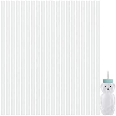 Imagem de 20 canudos de substituição de copo de palha de urso de mel, canudos de silicone de 20 cm de comprimento, canudos transparentes reutilizáveis de silicone flexíveis para garrafas de terapia, suprimentos