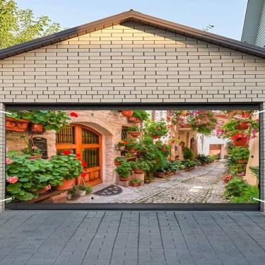 Imagem de CSFOTO 1,8 x 4 m tema cidade italiana rua garagem porta decoração banner toscana flores rua estreito beco exterior garagem decoração mural primavera férias viagem fotos fotos papel de parede