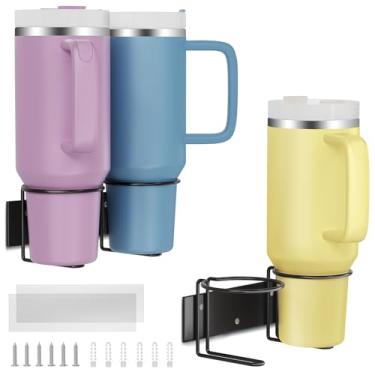 Imagem de Organizador de garrafa de água para Stanley Tumbler, 2 peças, suporte de copo de parede de aço inoxidável adequado para Stanley 1,134 g, porta-copos autoadesivos ou de perfuração para armário de