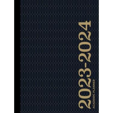 Imagem de Academic Planner 2023-2024 Large | Smart Navy & Gold: July - June | Weekly & Monthly | US Federal Holidays and Moon Phases