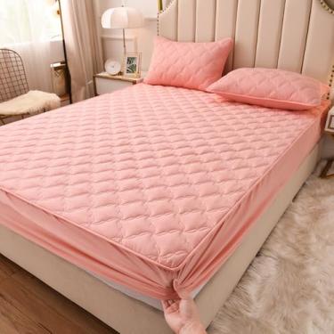 Imagem de Protetor de colchão, lençol com elástico, protetor de colchão grosso, capa de colchão macia que não irrita a pele, silencioso, antiderrapante, capa contra poeira com bolso profundo - rosa ||California