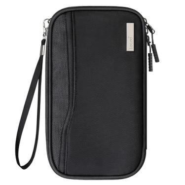 Imagem de Lacdo Porta-passaportes Carteira de família Organizador de documentos de viagem Cartões de crédito Bolsa resistente à água com alça removível para o pulso e pescoço Essenciais viagem portáteis, Preto