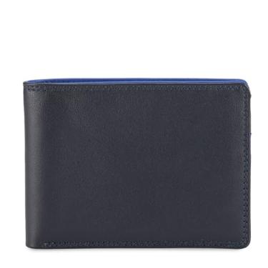 Imagem de mywalit Carteira jeans masculina RFID – couro napa, 3 cartões, seção de notas, janela para identidade, forro de proteção de radiofrequência, Meia-noite