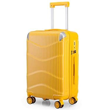 Imagem de Mala de viagem leve de designer com moldura de alumínio para mulheres, mala de viagem rígida de policarbonato com rodinhas TSA Lock, capa rígida para viagens, Amarelo, 20"