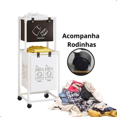 Imagem de Cesto de Roupas Sujas Duplo Multiuso Com RODAS Lavanderia Banheiro Org