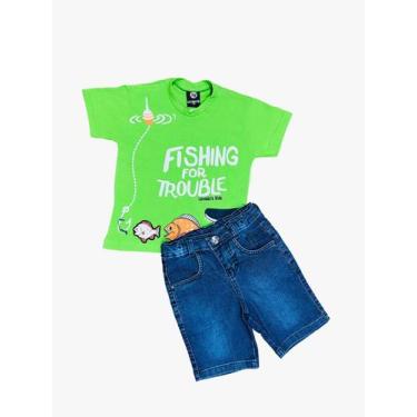 Imagem de Kit Bermuda Jeans Infantil + Camiseta Menino - Maximus, Kit 6, 10