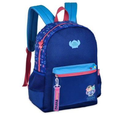 Imagem de Mochila Costas Stitch Escolar Infantil Tsum Azul Florido