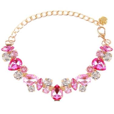 Imagem de HOWWFALY Coleira para cães e gatos, corrente dourada, aço inoxidável, ajustável, com pata de animal de estimação fofa, para animais de estimação pequenos, médios, gatos, cachorros, gatinhos (rosa, G)