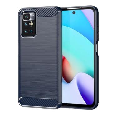 Imagem de GTBDEKI Capa para Redmi 10, capa para Redmi 10 Prime/Redmi 10 2022, capa traseira de silicone fino à prova de choque de fibra de carbono resistente TPU macio para Xiaomi Redmi 10 azul
