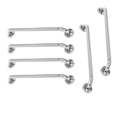 Imagem de Alça de Apoio Barra Inox Kit 6 Unidades 70cm e 80cm Deficiente Gestant
