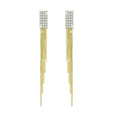 Imagem de KristLand - S925 Brincos de pingente de prata com franja e franja de bola de prata brincos delicados simples, Cristal, Cristais