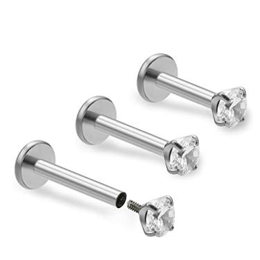 Imagem de ZYTAIJEW 3 peças/4 peças 16G 6 mm 8 mm 10 mm 12 mm G23 titânio roscado internamente 3 mm Prong CZ/bisel CZ/Ball Nose Studs Labret Monroe anéis labiais tragus cartilagem brinco piercing joias, Titânio,