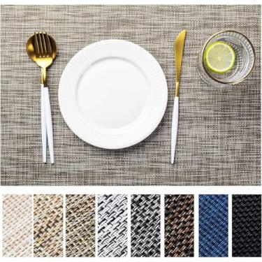 Imagem de LEXMORE Jogo americano conjunto de 4 tapetes de vinil/plástico para mesa de cozinha, uso interno/externo, lavável, tapete de mesa de jantar (A-cappuccino)