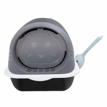 Imagem de Caixa de Areia de Gato Fechada de Plástico, Gabinete de Areia de Areia de Ninhada Extra Grande Limpeza Fácil Com Colher para Gatos Internos (Preto)