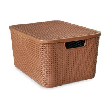 Imagem de Caixa Cesto Rattan Organizadora c/ Tampa Multiuso 15L 34x26 - Arqplast