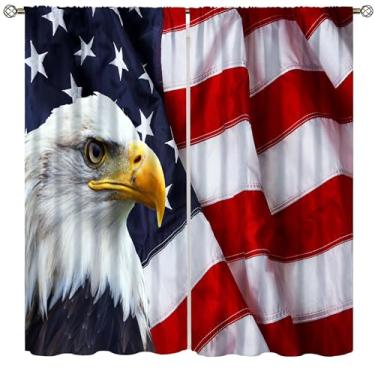 Imagem de Cortinas blackout com bandeira americana, águia americana, estrelas e listras, hippie, dia da independência, quatro de julho, à prova d'água, tratamentos de janelas, cortinas com bolso para varão,