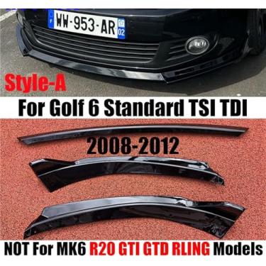 Imagem de Compatível para Golf 6 MK6 Compatível para TSI TDI Standard 2008 2009 2010 2012 Maxton Style Car Frente Bumper Splitter Lip Difusor Body Kit Spoiler Guard(Gloss Black)