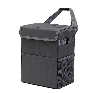 Imagem de AOKJOY Lata de Lixo do Carro com Tampa À Prova de Vazamento Lata de Lixo do Veículo 3 Bolsos de Armazenamento Pendurado Saco de Lixo do Carro À Prova Dwaterproof Água para Suv Cinza