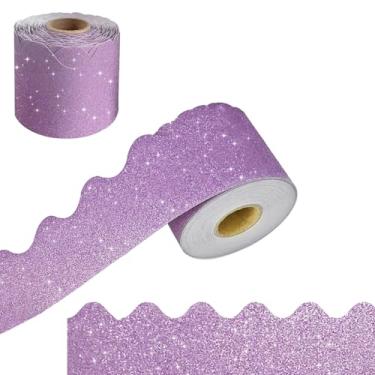 Imagem de Adesivos de bordas de boletim com acabamento de 1,8 m, acabamentos de borda decorativos brilhantes, bordas recortadas, para tiras de decoração de sala de aula, festa de sala de aula (Roxo)
