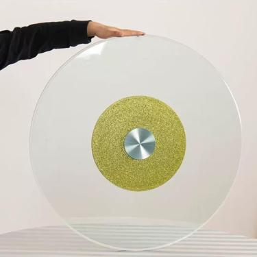 Imagem de Bandeja giratória para servir para cozinha doméstica, prato giratório de vidro temperado espesso, mesa de jantar grande de 101,6 cm, mesa giratória Susan preguiçosa para restaurante de hotel, dourado,