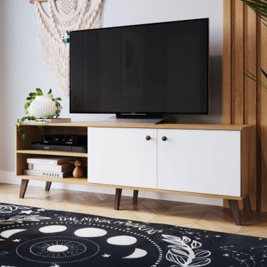 Imagem de Rack para TV Até 65 Polegadas 2 Portas 1 Prateleira Naturallle/Branco Brilho - Decibal