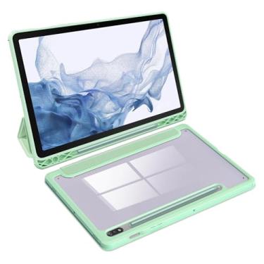 Imagem de SSS·GRGB Capa para Samsung Galaxy Tab S8 2022/Tab S7 2020 de 11 polegadas (SM-X700/X706/T870/T875/T878) com suporte S Pen, parte traseira transparente de PC, capa protetora com suporte de três dobras,