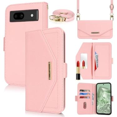 Imagem de Jaorty Carteira transversal para Google Pixel 8a com alça de ombro longa, porta-cartão de crédito de 15,5 cm, bolsa de mão de couro PU com suporte para maquiagem espelhada, capa para mulheres e