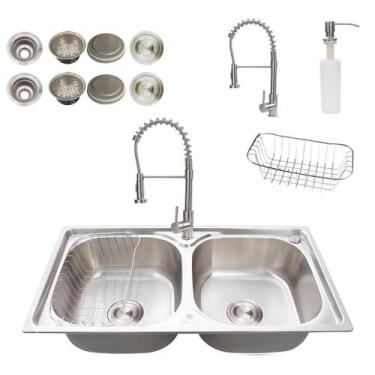 Imagem de Kit cuba gourmet dupla com Torneira monocomando e lixeira - STILLUS HO