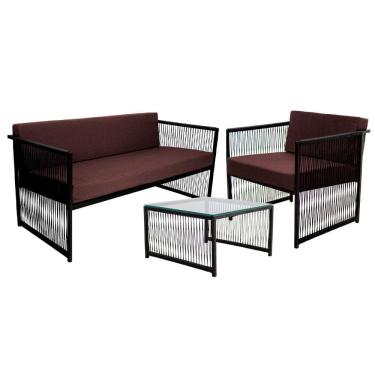 Imagem de Conjunto para Área Externa de Fibra Sintética - Poltrona Namoradeira Mesa de Centro Santiago