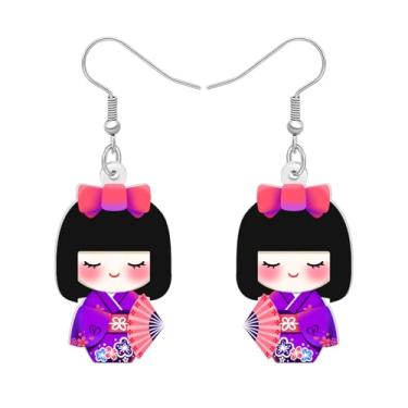 Imagem de DALANE Quimono japonês divertido acrílico brincos pendentes presentes para mulheres, fofos, cultura tradicional, quimono, brincos pendurados, joias hipoalergênicas para decoração de cosplay,