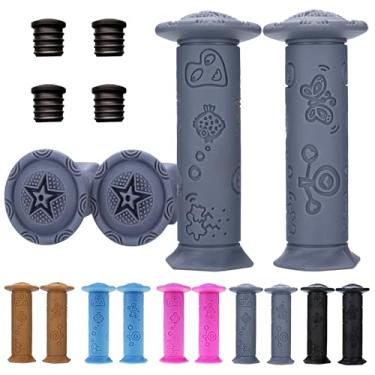 Imagem de Pegas de bicicleta infantil 4 peças - Punhos de guidão TPE ecológicos para bicicletas infantis, triciclos/bicicletas de equilíbrio, design de desenho animado antiderrapante, alças curtas de 10,4 cm