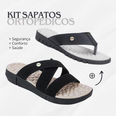 Imagem de Kit Sandália Rasteirinha Feminina Massageadora + Sandália Tamanco Orto