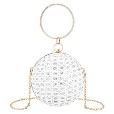 Imagem de Bolsa de ombro de palha redonda brilhante: alça de corrente de lantejoulas e design transversal versátil para elegância do dia a noite, Prata, One Size