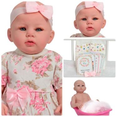 Imagem de Boneca Reborn Bebê Abigail Olhos Azuis Vestido Florido - Cegonha Rebor