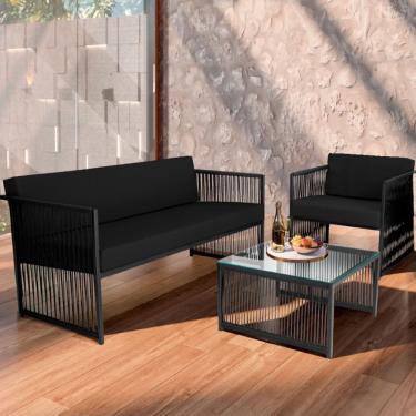 Imagem de Conjunto para Área Externa de Corda Náutica - Poltrona Namoradeira Mesa de Centro Santiago