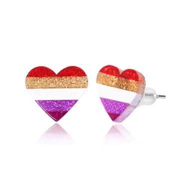 Imagem de Mintolex Brincos LGBTQ+ Rainbow Heart Pride para mulheres e homens, acrílico LGBT Progress Flag Heart Earrings Bissexual Trans Nonbinary Lesbian Pansexual Rainbow Pride Acessórios de joias, Acrílico