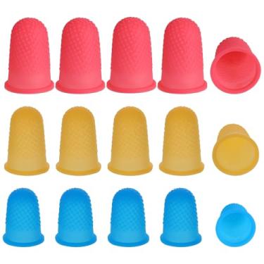 Imagem de Ptwola 15 peças de dedais de dedo de borracha com cola quente protetores de dedo reutilizáveis almofadas de proteção de silicone aderentes ponta dos dedos para papelada corte contagem artesanato