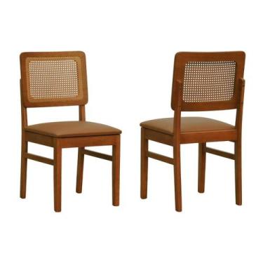 Imagem de Kit 2 Cadeiras Lyon Madeira Maciça Encosto Telinha Assento Estofado Co