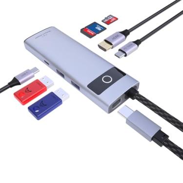 Imagem de DiamondTiger Hub USB C 7 em 1, adaptador HDMI 4K 30Hz, estação de ancoragem USB-C com 100W PD, leitor de cartão TF/MicroSD, USB-A 2.0, 3.0, portas tipo C 3.0, compatível com iPhone 15/Mac/Steam Deck