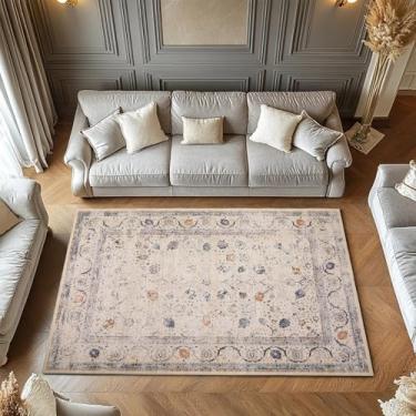 Imagem de Mightree Tapete de área de 12 x 18 cm, lavável à máquina para sala de estar, quarto, sala de jantar, tapetes macios de lã sintética, antiderrapante, resistente a manchas, Boho Low Pile Area Rug,