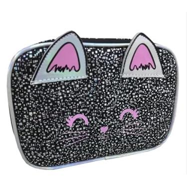 Imagem de Estojo Escolar Box Porta Lapis 100 Pens, Gatinho, Laterais Estruturadas Forrado, 21x19x6cm, Preto