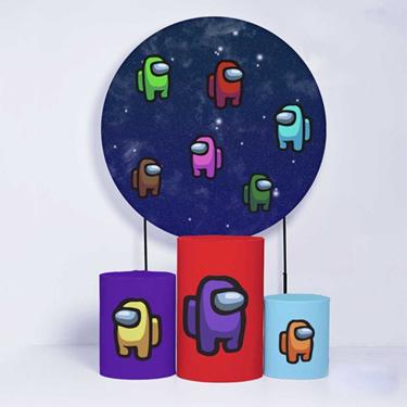 Imagem de Kit Painel de Festa Redondo de 1,50m e Trio de Cilindros Among US - Fera Print