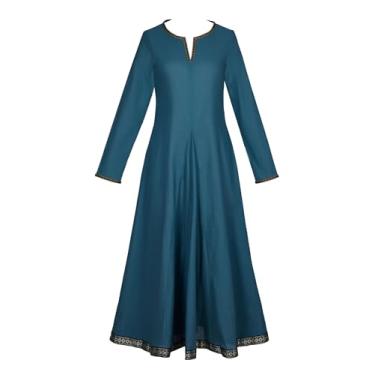 Imagem de miccostumes Vestido Viking Feminino Medieval Mistura de Linho Manga Comprida Vestido Renascentista, Azul, X-Large