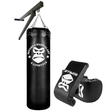 Imagem de Kit Luta Saco Pancada 120cm Boxe + Par Luva Bate Saco Muay Thai + Suporte de Parede em Aço Gorilla