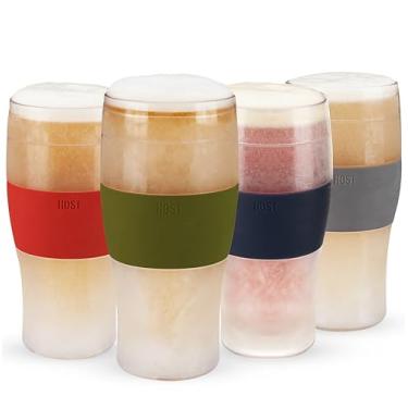 Imagem de HOST Beer FREEZE Conjunto de copos de vidro de cerveja, canecas de freezer com gel de parede dupla, copos frescos de plástico multicolorido, 473 ml, conjunto de 4