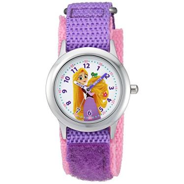Imagem de DISNEY Relógio feminino de aço inoxidável analógico e quartzo com pulseira de nylon, roxo, 14 (modelo: WDS000542)
