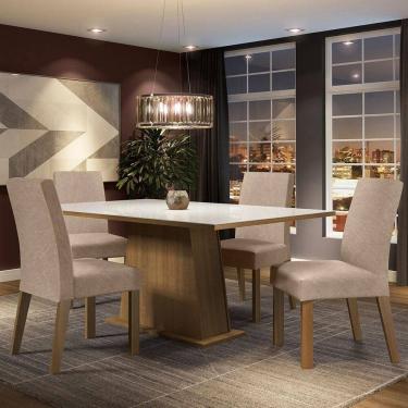 Imagem de Mesa Tampo De Vidro Com 4 Cadeiras - Rustic/branco/imperial