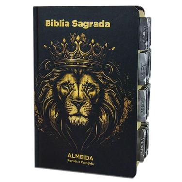 Imagem de Bíblia Sagrada Evangélica Com Índice Abas Adesivas - Leão Coroa - Rei 